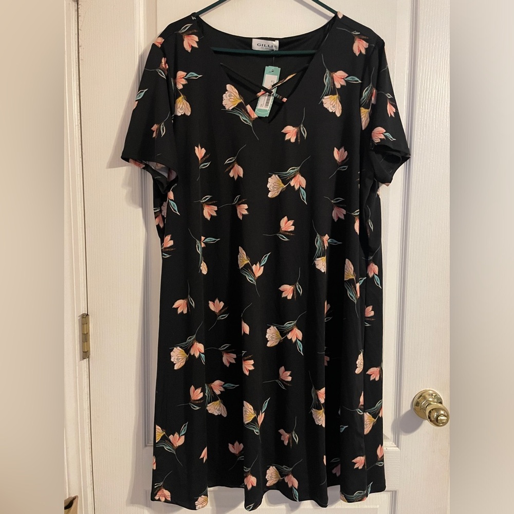 NWT Gilli Ariette Black Floral Knit‎ Dress 2X Preppy Party Cottage Career